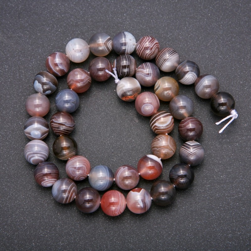Perle in agata Botswana, sfere lisce, diametro 10 mm (±), lunghezza 38 cm