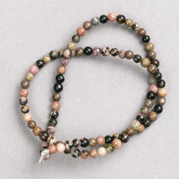 Perle di rodonite su filo, sfere lisce, diametro 4 mm+-, lunghezza 38 cm+-
