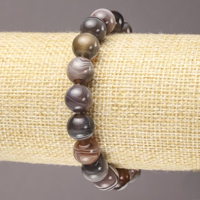 Bracciale elastico in agata Botswana, sfere lisce, diametro 10 mm (±)
