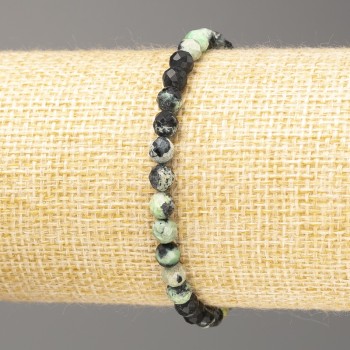 Bracciale in crisolita naturale, sfere sfaccettate, diametro 5 mm, lunghezza 18 cm (elastico)