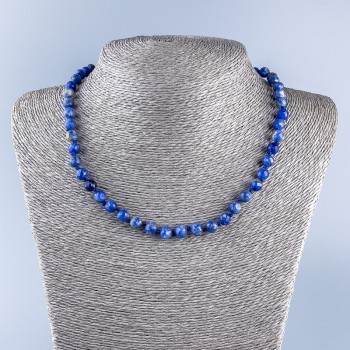 Collana in pietra naturale sodalite con sfere tagliate, diametro 7 mm +-, lunghezza 48 cm +