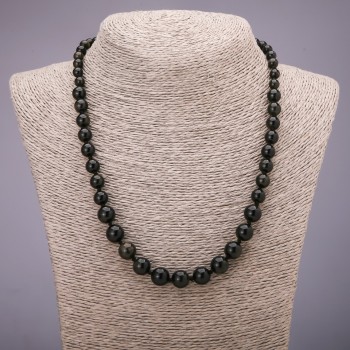 Collana con ossidiano solare naturale, sfere lisce a diametro crescente da 6-10 mm, lunghezza 50 cm