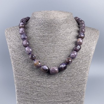 Collana in charoite naturale, sfaccettata, diametro 12×15 mm ±, lunghezza 48 cm ±